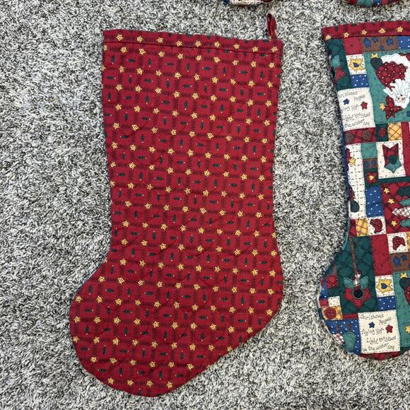 Vintage Handmade Hand Sewn Quilted Christmas Stockings Lot of 4 - Picture 9 of 11